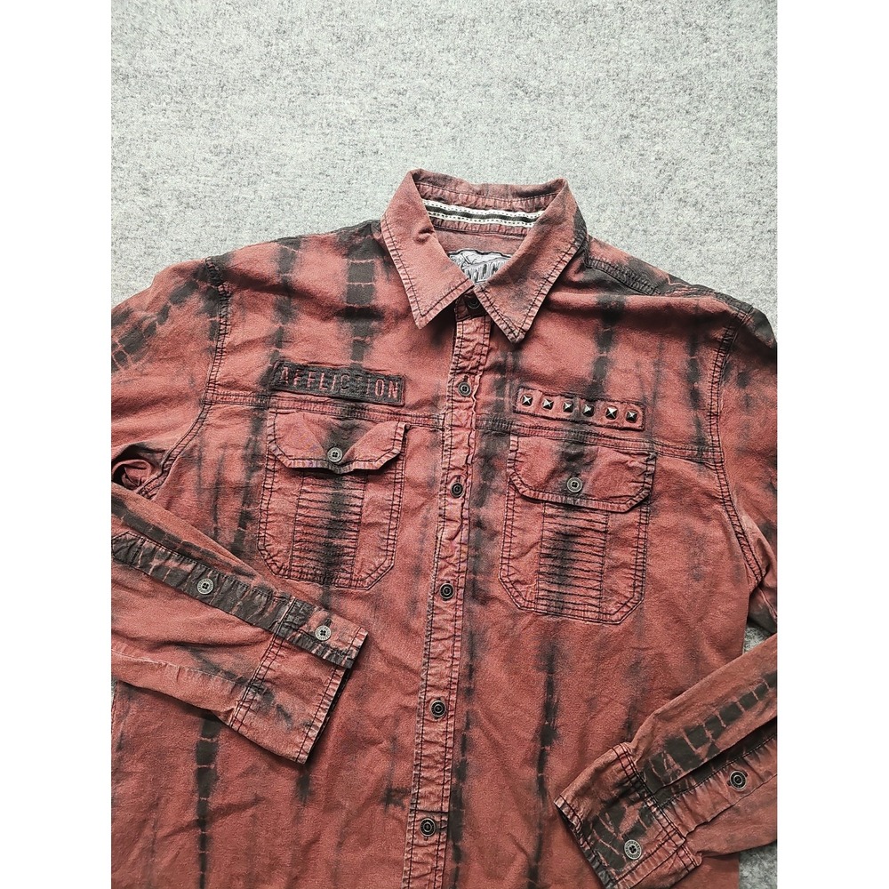 Affliction Shirt Mens "Size Large" Black Premium Long Sleeve Embroidered Maroon